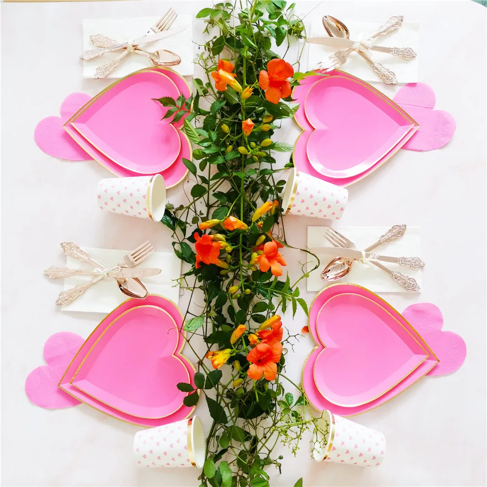 8 шт. 9 дюймов одноразовая посуда набор Одноразовая бумажная тарелка милая розовая любовь форма для Декор на свадьбу День рождения вечерние принадлежности