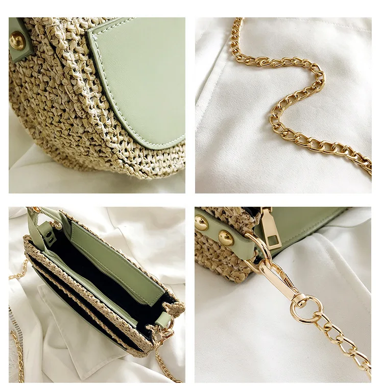 JIULIN The new crescent grass knitted handmade multi-pocket Bohemian style single shoulder straddle lady bag in