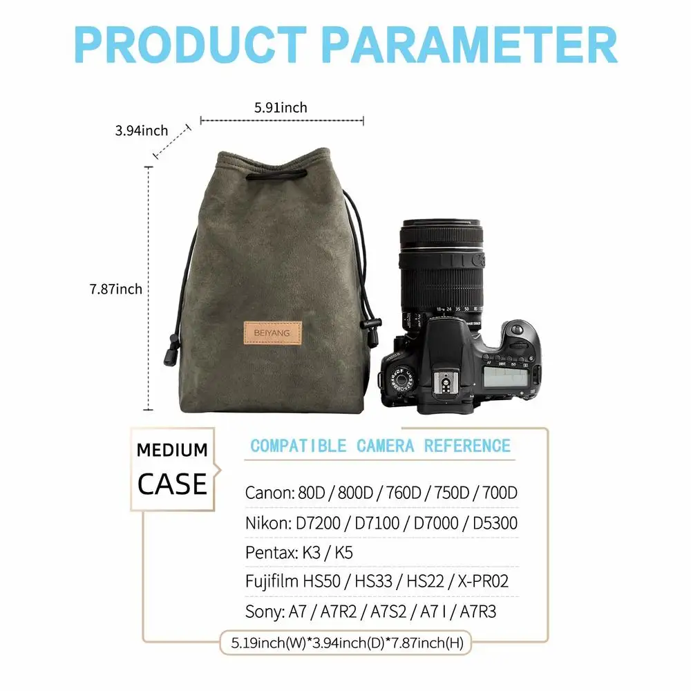 Портативная Сумка для DSLR камеры Canon универсальная сумка на шнурке ручная Водонепроницаемая Холщовая Сумка для объектива для Nikon sony Pentax чехол для камеры - Цвет: Green-medium