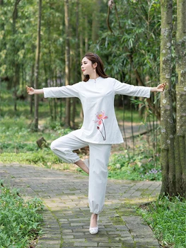 

2020 women linen shirt +pants set chinese style vintage retro fairy tai uniform tang suit breathable casual hanfu chinese set
