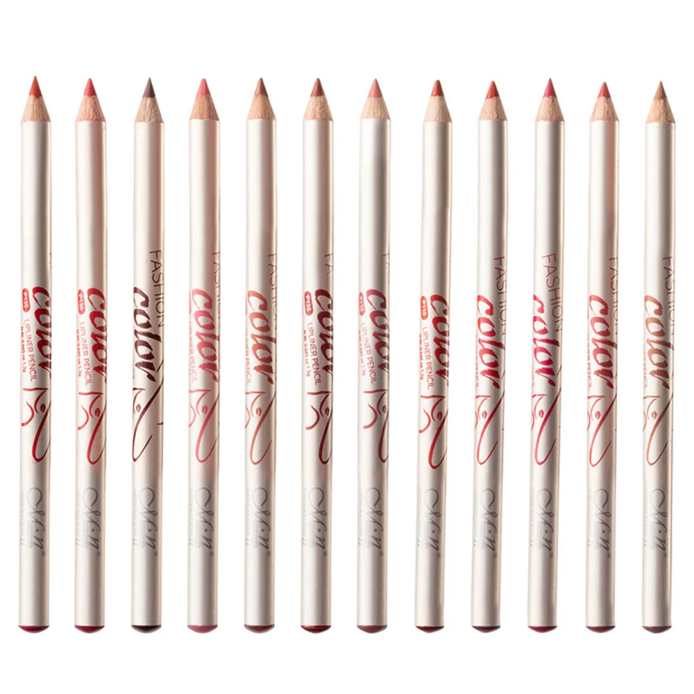 12 Pcs Lip Liner Pencil Set P130 Makeup Long Lasting Matte Lipliner Pen Professional Waterproof Lips Liner Mate Kit - Color: B