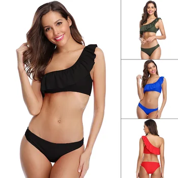 

Ruffle Bikini Set 2019 Women Swimsuit Solid One Should Swimwear Vintage Bathing Suit Retro May Female Beachwear