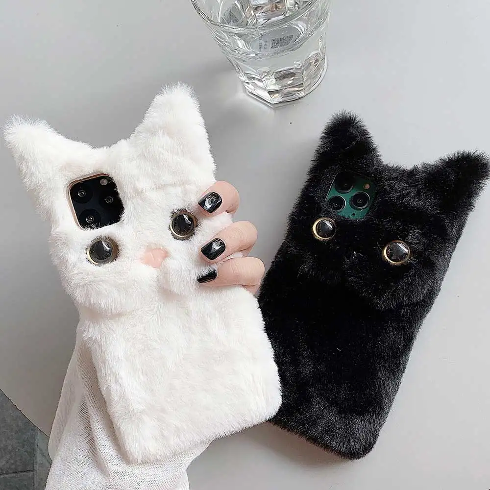phone case For iPhone 13 12 pro Max 11 Pro Soft Silicone Case XR X XS 7 6 6s 8 Plus Cute Cat Hairy Warm Fur Cover | Мобильные
