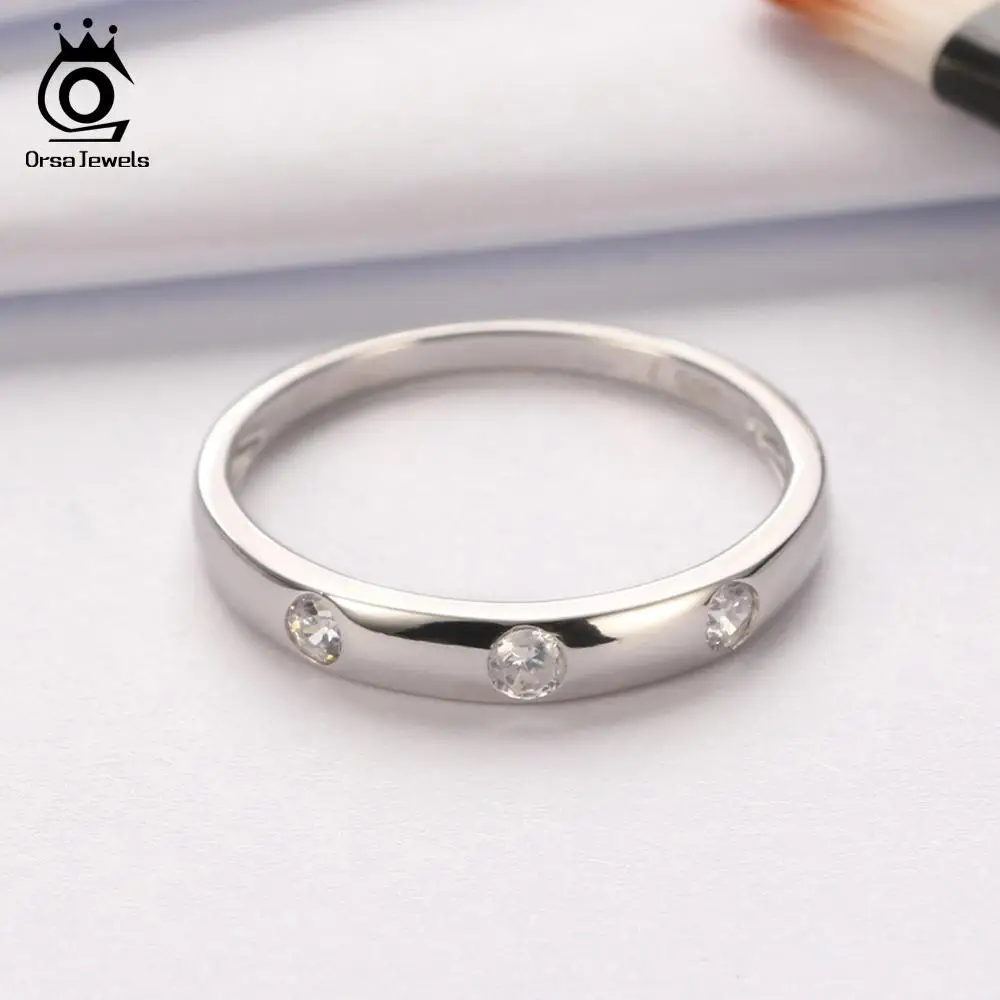 ORSA JEWELS 925 пробы серебряные кольца для женщин AAA Циркон женский обручальное кольцо модное ювелирное изделие подарок SR67