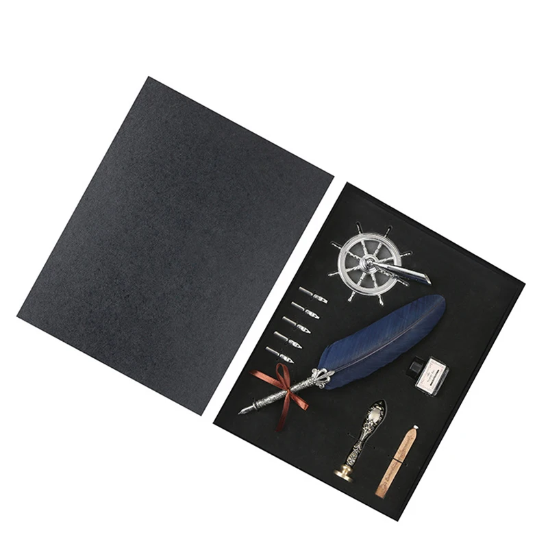 Перо марочные ретро с подарочной коробкой перо чернила и перо Письма - Цвет: Navy blue