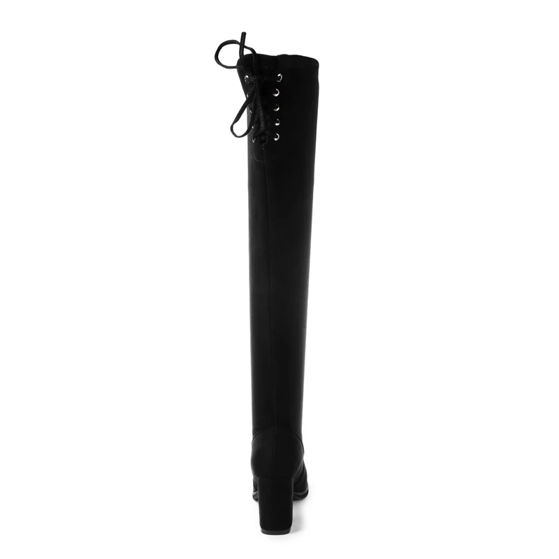 HQFZO пикантные женские осенне-зимние сапоги из замши на теплом каблуке 7 см ботфорты черного цвета женские туфли-лодочки на платформе с высоким массивным каблуком