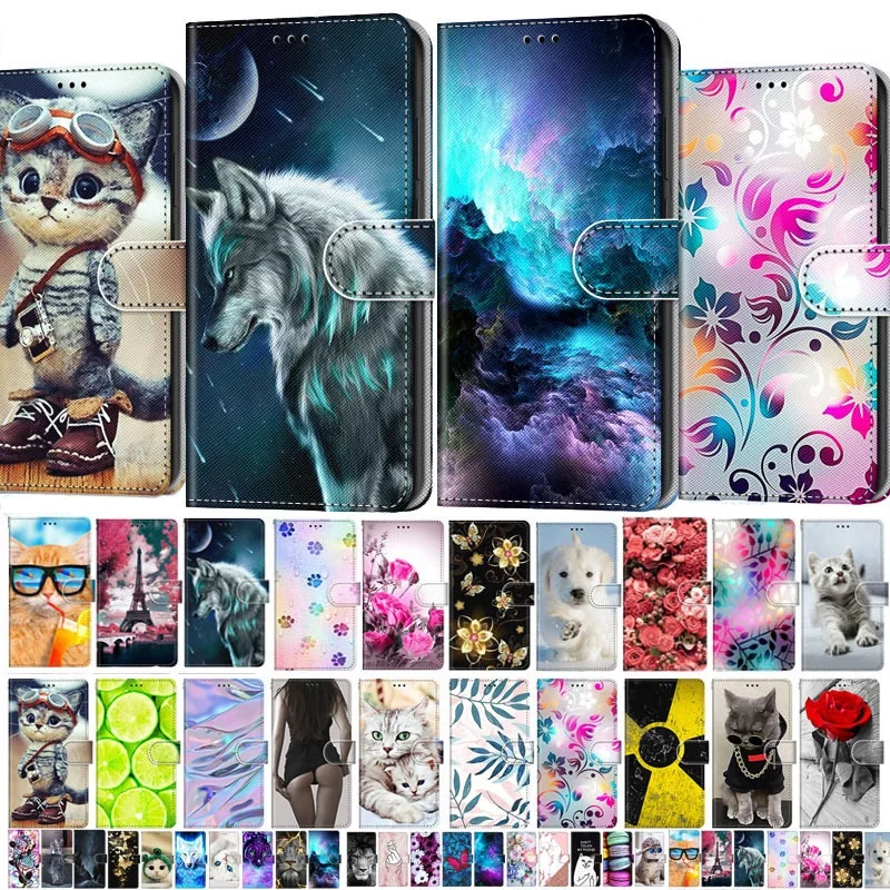 Leather Flip Phone Case For Samsung Galaxy A10 A20 A30 A40 A50 A70 Flower Dog Cat Wallet Card Holder Stand Book Cover Butterfly