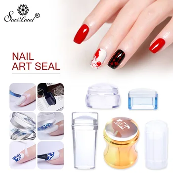 

Saviland Nail Art Templates Pure Clear Jelly Silicone Nail Stamping Plate Scraper with Cap Transparent Nail Stamp Template Tools