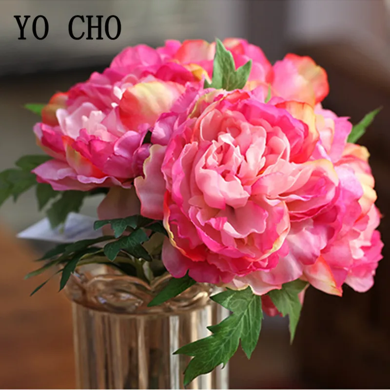 Autumn 5 Heads/Bouquet Big Peony Artificial Flowers Silk Peony Bundle DIY Wedding Hand Flores Home Table Decoration Fake Flowers