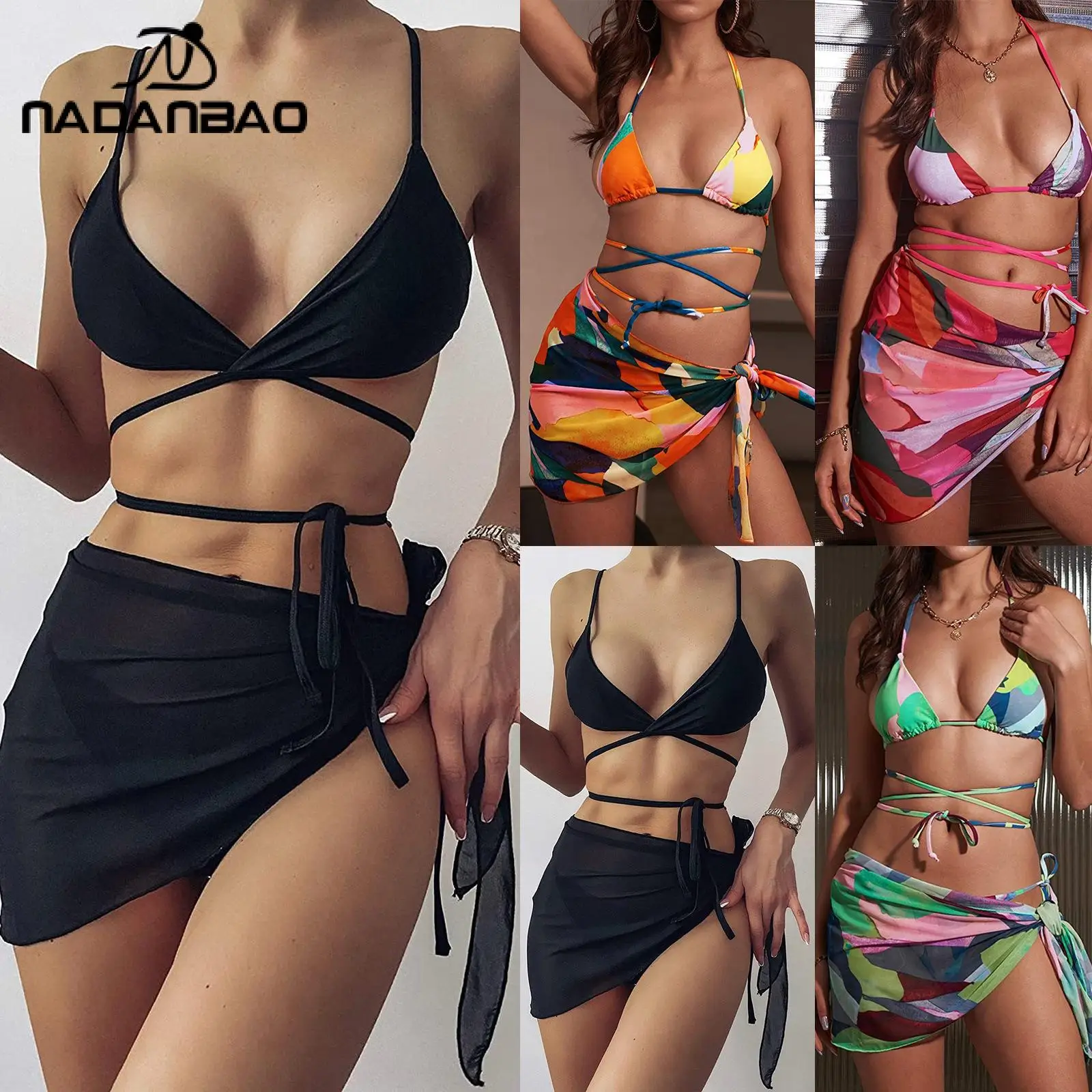 

Пикантное бикини NADANBAO, Модный Красочный купальник-бикини из трех частей, женский купальник пуш-ап, летняя пляжная одежда 2021, купальный костюм