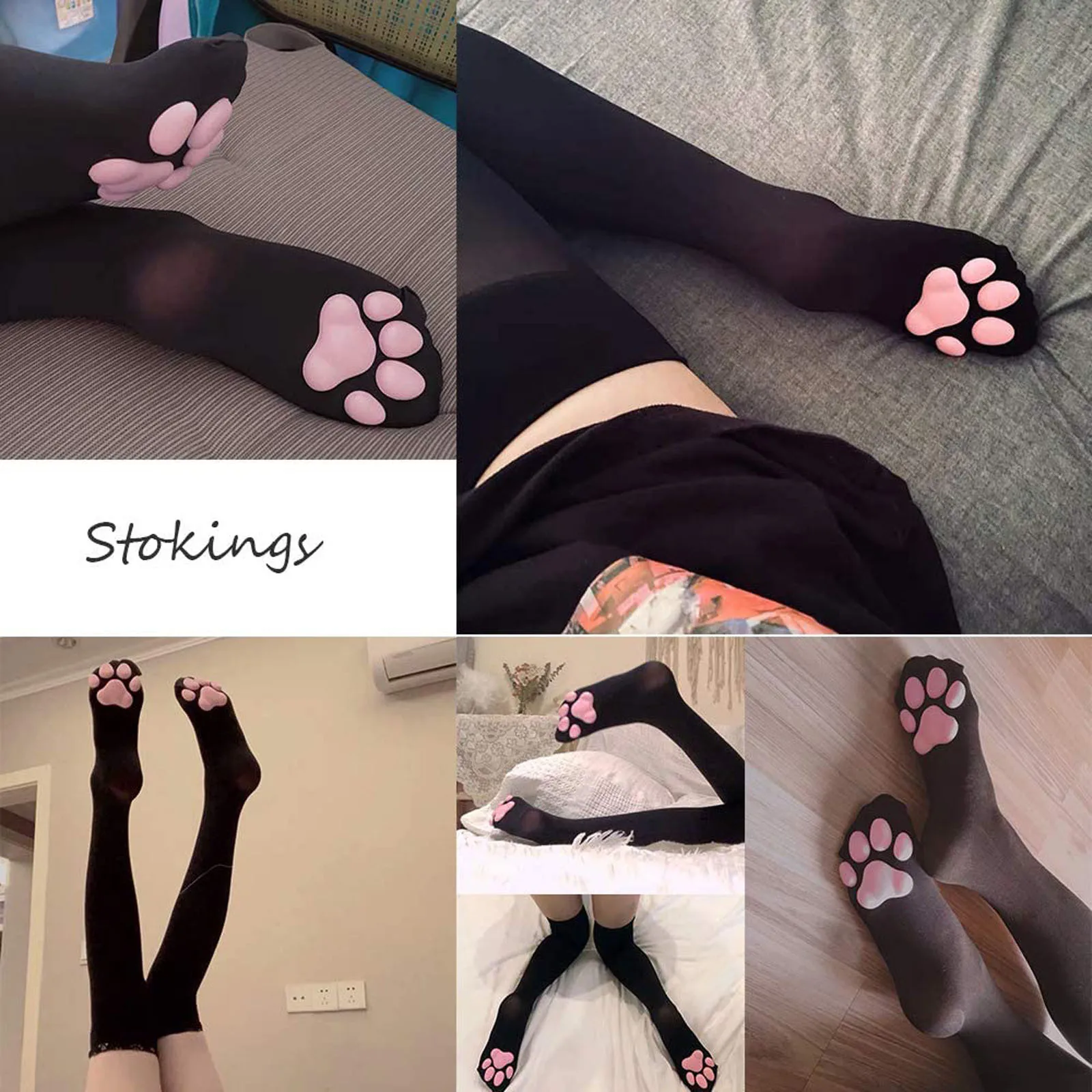 Cat Paw Socks Kawaii 3D Cat Claw Beanies For Women Paw Stocking Lolita Cosplay Pawpad Socks Cosplay Cat-Paw-Pad Thigh High Socks