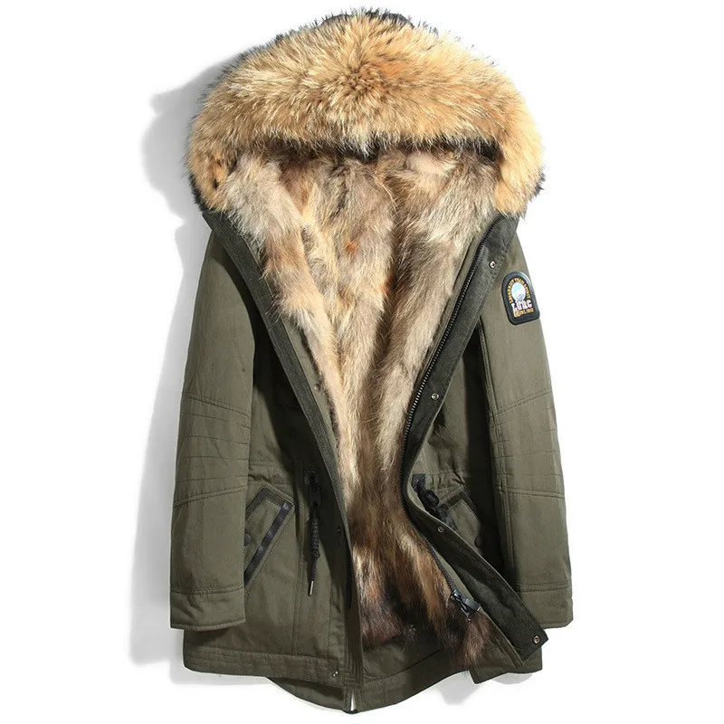 Raccoon Fur Пальто с натуральным мехом, зимняя куртка, Мужская парка с подкладкой из натурального кроличьего меха, мужские теплые парки, модные мужские куртки Chaqueta Hombre 1125 YY349 - Цвет: Raccoon Fur