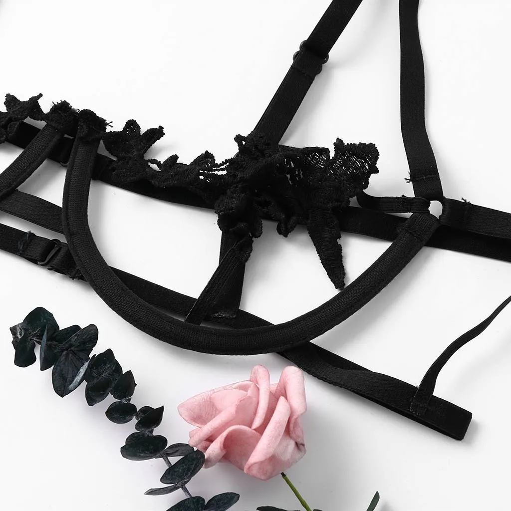 Новый 2019 комплект с кружевным бюстгальтером Для женщин аппликации на косточках