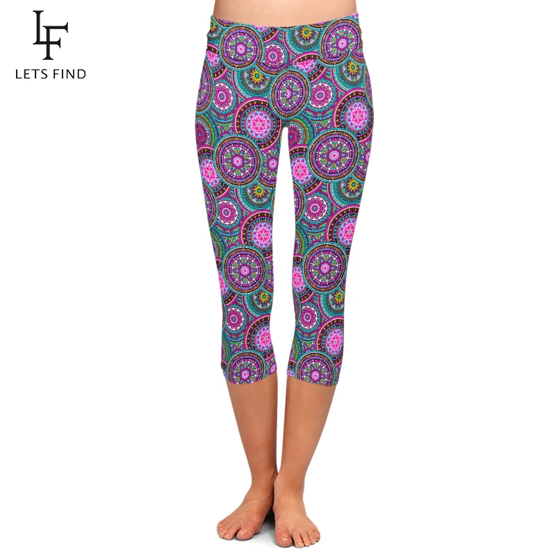LETSFIND Mandalas Print High Waist Capri Leggings Elasticity Women Digital Printed Leggins Push Up Strength Pants