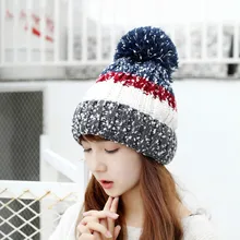 Новинка; зимняя женская вязаная шапка с отворотами; шерстяная шапочка с помпонами; шапка в полоску; головные уборы с помпоном для подростков