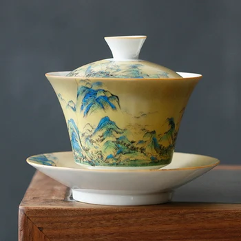 

100ml Tea Bowl Ceramic Porcelain Tea Tureen Landscape Teaware Gaiwan Vintage Cup Master Cups Drinkware Decoration Crafts Gift