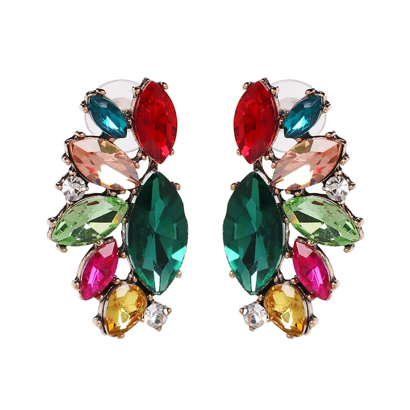 

2019 Fashion Blue Pink Square Bouquet Crystal Rose Gold Wedding Flower Rhinestone Stud Earrings For Women Jewelry Earring Studs