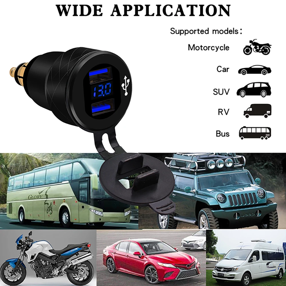 AOZBZ светодиодный дисплей QC3.0 двойной USB Автомобильное зарядное устройство для мотоцикла штекер автомобильный прикуриватель адаптер безопасная быстрая зарядка