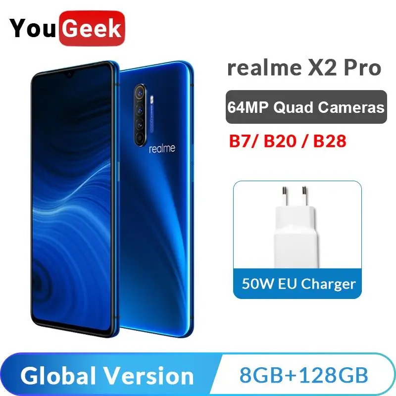 Глобальная версия realme X2 Pro X 2 6,5 ''мобильный телефон Snapdragon 855 Plus 64MP Quad camera телефон nfc 50W EU VOOC быстрое зарядное устройство