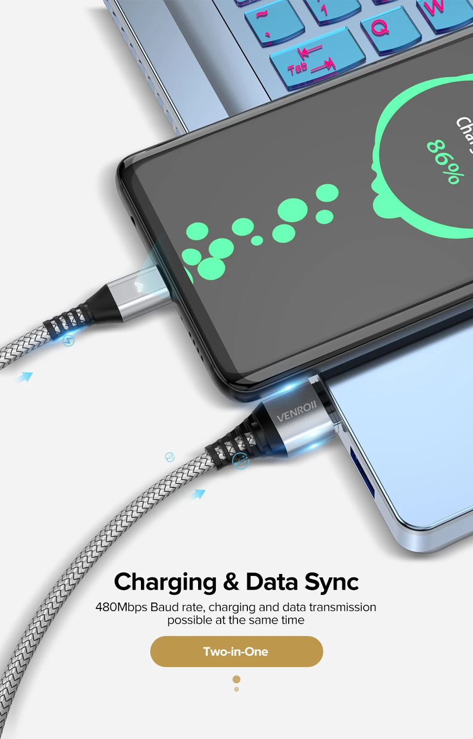 Venroii usb type-C кабель для samsung S10 S9 S8 huawei P30 Pro Быстрая зарядка type-C зарядный провод USB C кабель для samsung A50