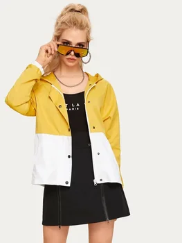 

Women Fashion Hooded Jackets Ladies Casual Patchwork Waterproof Coats High Quality Joker Female Pockets Coat Spring New