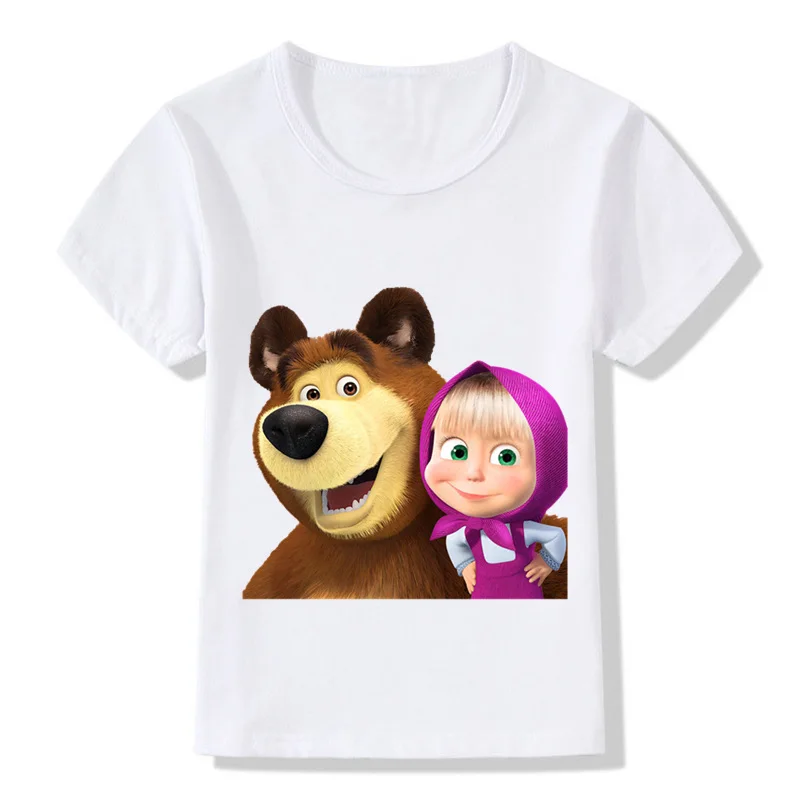 Детская рубашка с рисунком медведя и девочек Летняя хлопковая футболка с короткими рукавами и круглым вырезом для маленьких мальчиков и девочек детская повседневная одежда