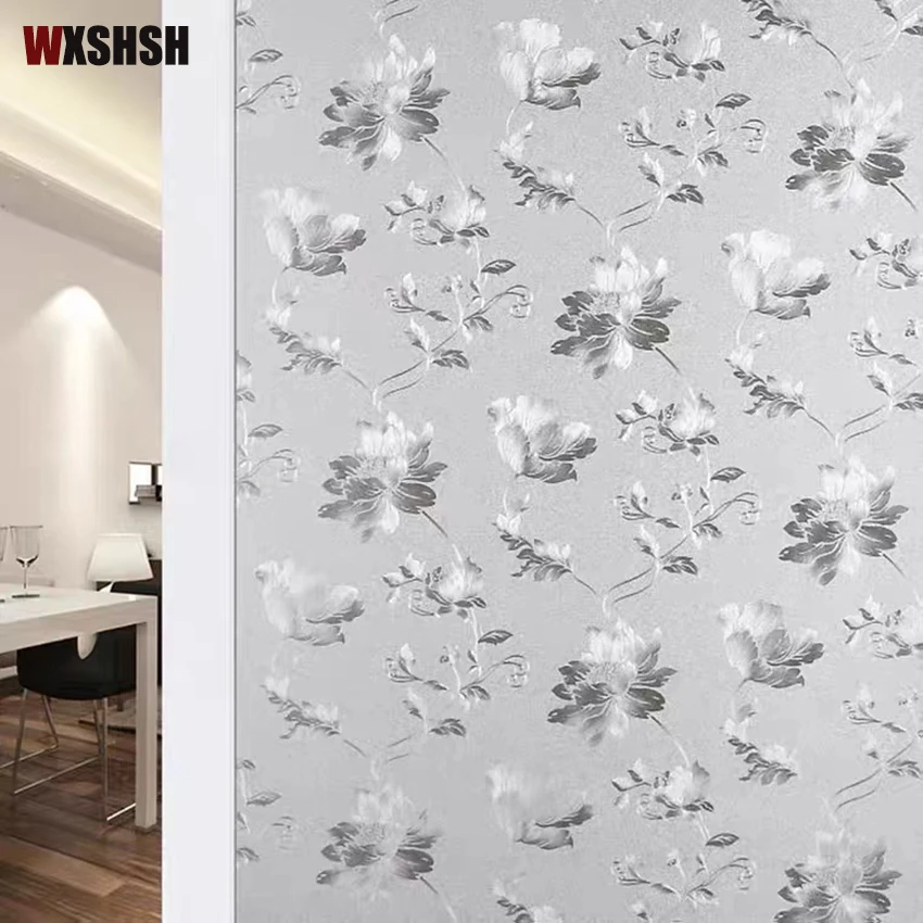Hibiscus Flower Pattern Window Film PVC Frosted Private 3D Static Cling Privacy Protection Glass for Meeting Room window privacy film,window film