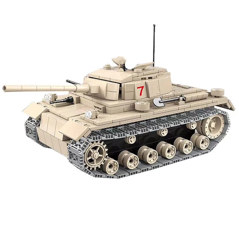 

711Pcs Military series world War WW2 Panzerkampfwagen III Tank Model soldier Figures Building Blocks Toys For children Gifts