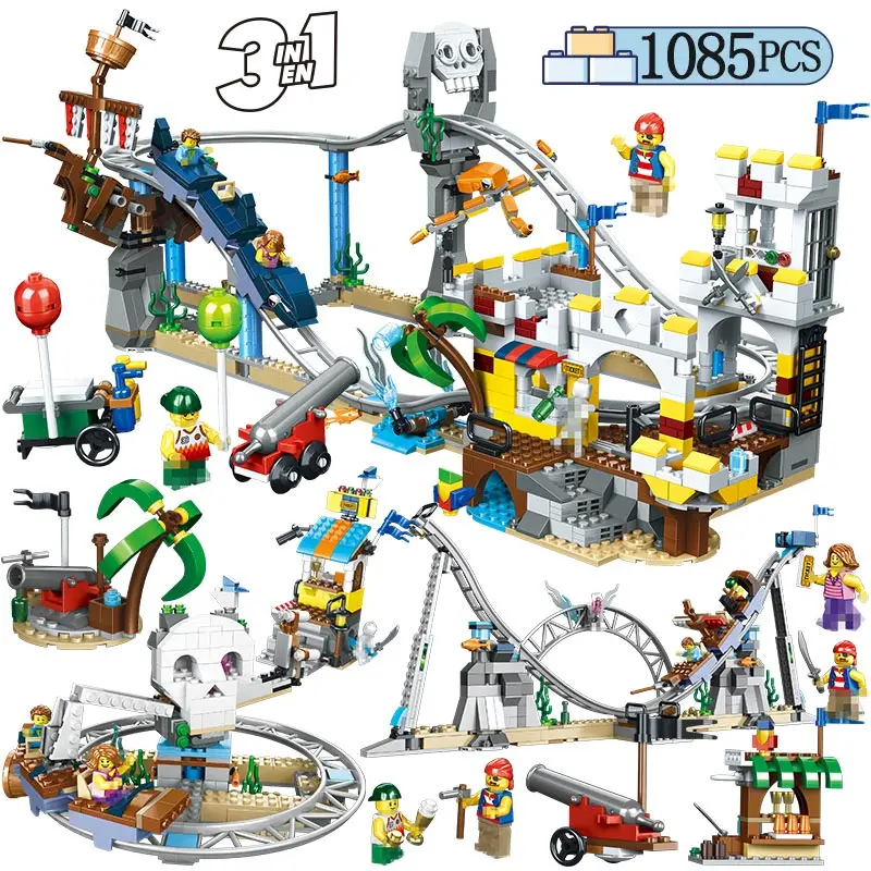 

1085pcs Legoingly Creator City Blocks Pirate Roller Coaster Pirates Figures Building Blocks Children Education Imagination Toy