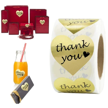 

Thank You Stickers Gold Seal Labels Roll Cute Heart Shape Wedding Xmas Decoration Stickers for Thank You Cards Gifts Package
