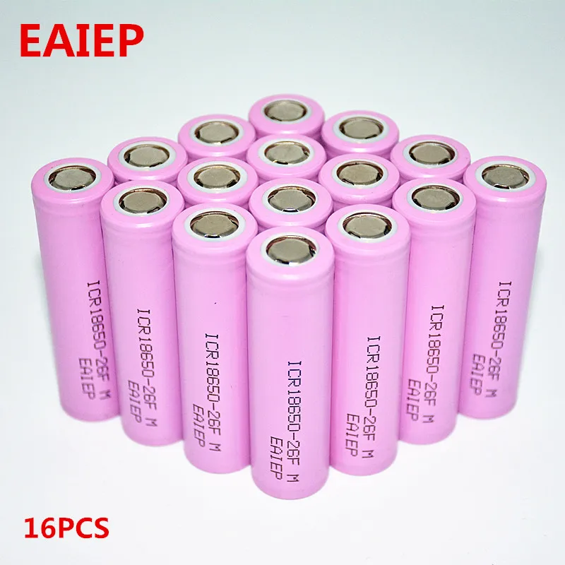 Оригинальные 18650 3,7 V 2600mAh литий-ионные аккумуляторы EAIEP аккумуляторная батарея ICR18650-26FM безопасные батареи промышленного использования - Цвет: 16pcs