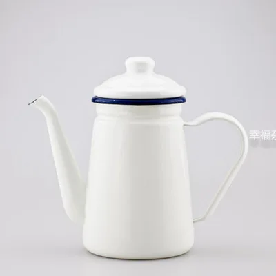 Эмалированный горшок 1.1л эмалированный кофейник ручной чайник индукционная плита газовая плиты Универсальный красный белый синий Электрический походный чайник - Цвет: white
