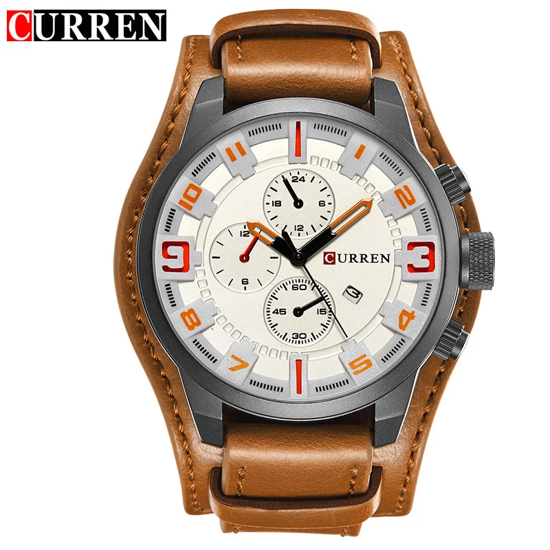 CURREN часы мужской роскошный бренд часов Аналоговые мужские военные часы Reloj Hombre Whatch Мужские кварцевые Curren Мужские спортивные часы 8225 - Цвет: brown white