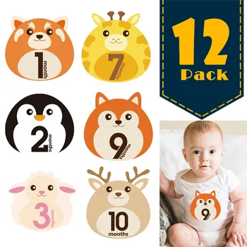 

NewBorn Baby Photo Keepsakes Mother Kids 12pcs Animal Cute Sticker First Year Monthly 1-12 Months Stickers Toys for Children