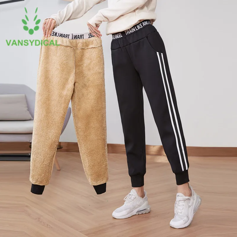 Vansydical женские зимние спортивные штаны для бега с полосками сбоку уличные теплые