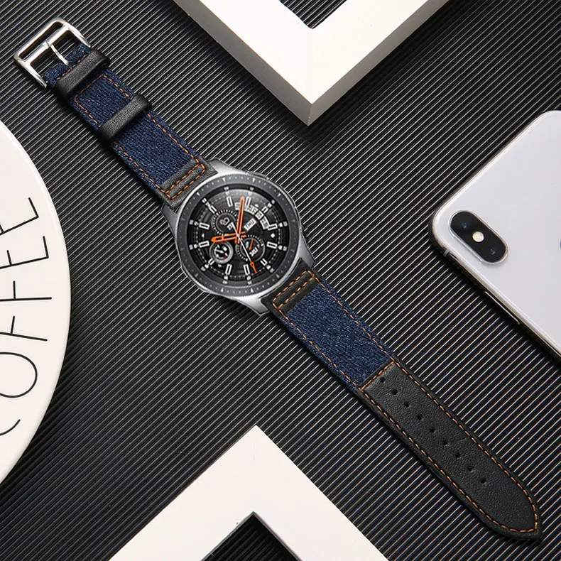 Ремешок 22 мм для samsung S3 Frontier Galaxy watch 46 мм huawei watch gt 2 band Amazfit GTR 47 мм кожаный браслет+ нейлоновые аксессуары