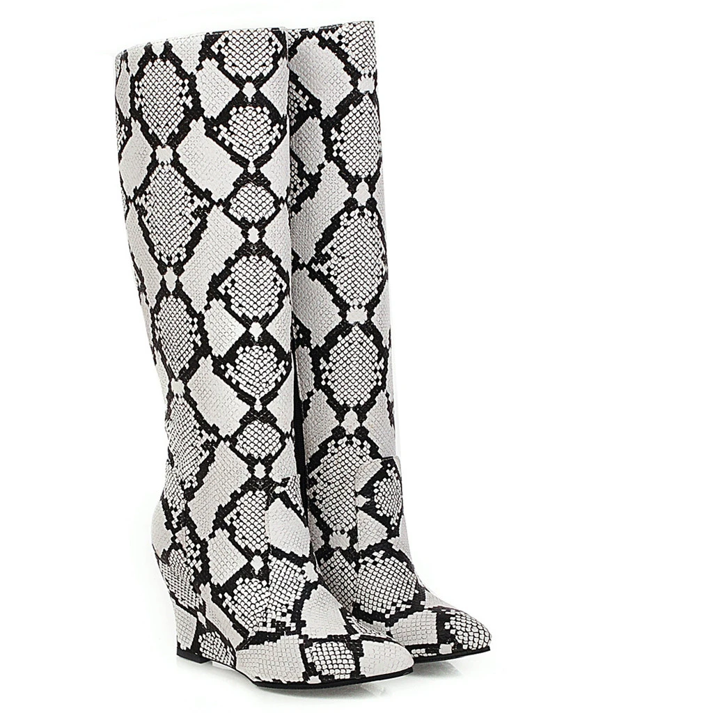 

SAGACE Women Over Fleeces Boots Snake Print Pointed Toe Wedges Plus Size Long Winter 2019 Thigh Cowboy Long Boots 1029