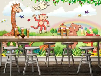 

TV back wall decor deep 5D embossedCustom large mural 3D wallpaper Cartoon animal cute giraffe Baby monkey bear bedroom mural