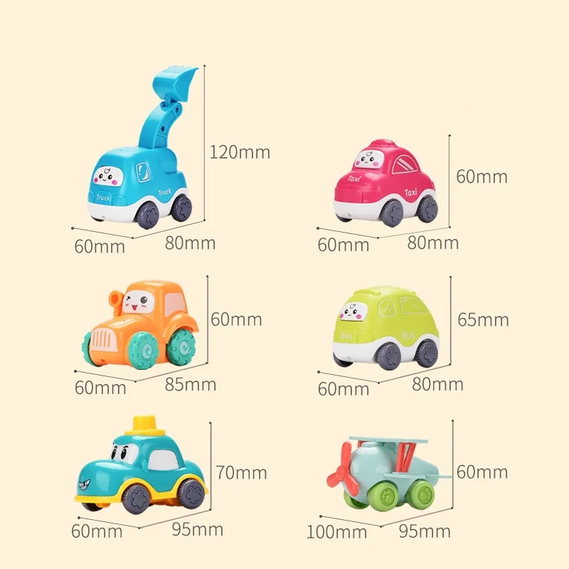 

CHILDREN'S Toy Inertia Cartoon Car Toy Taxi, Bus, Police Car, Excavator, Airplane, Tractor