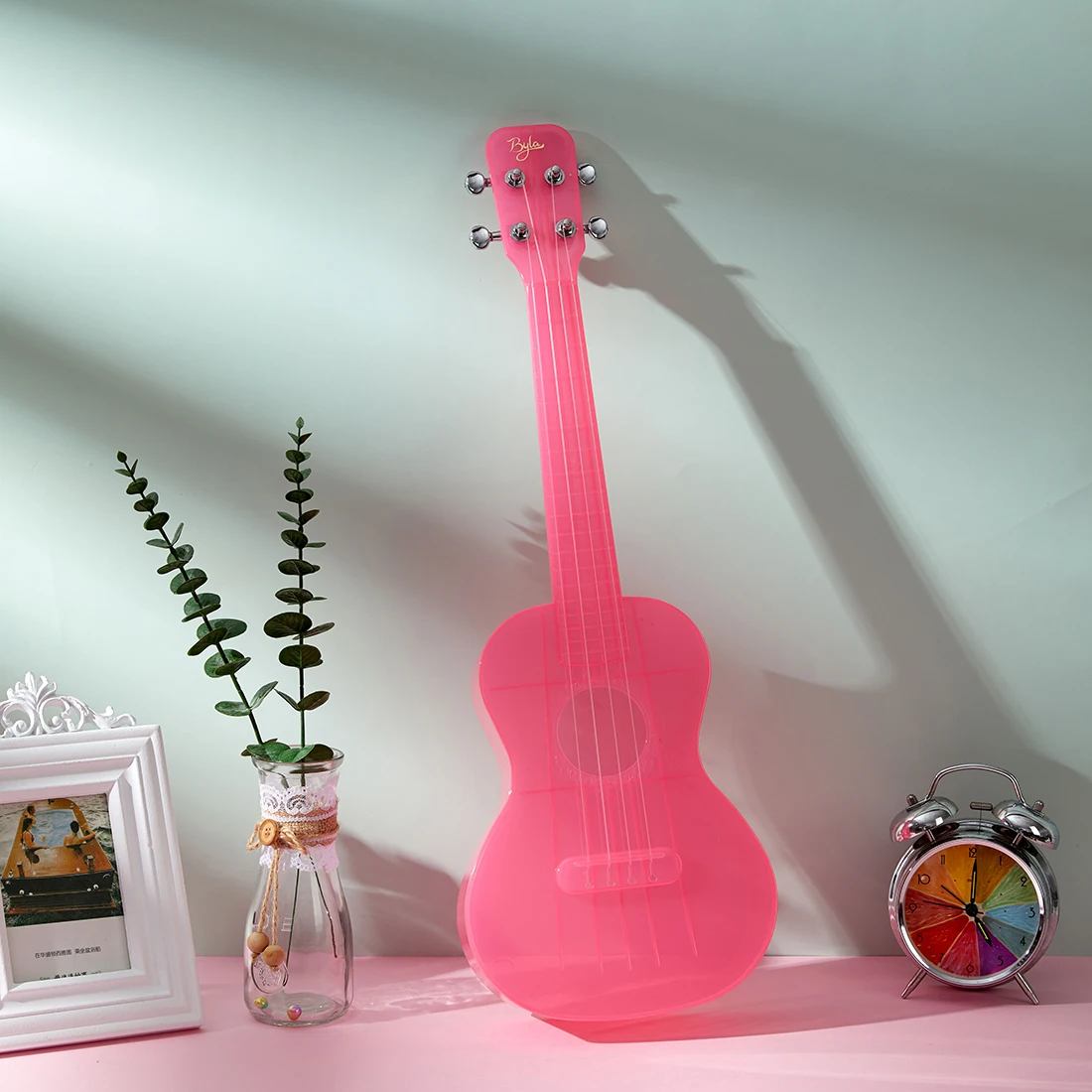 23 дюйма прозрачные акриловые миниатюрная гитара укулеле-4-струн гитара Музыкальные Инструменты Kit в рождественском стиле миниатюрная гитара укулеле-подарок-розовый