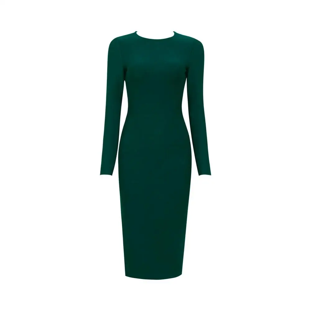 Зимнее модное сексуальное черное зеленое Бандажное платье с длинным рукавом и открытой спиной дизайнерское модное вечернее платье Vestido - Цвет: Зеленый