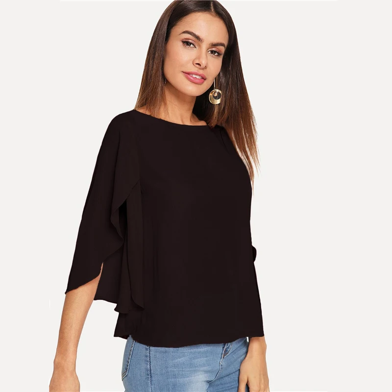 SHEIN Нарядная Одноцветная Блузка С Оригинальным Рукавом Элегантная Осенняя Блузка Для Офиса Современные Женские Топы
