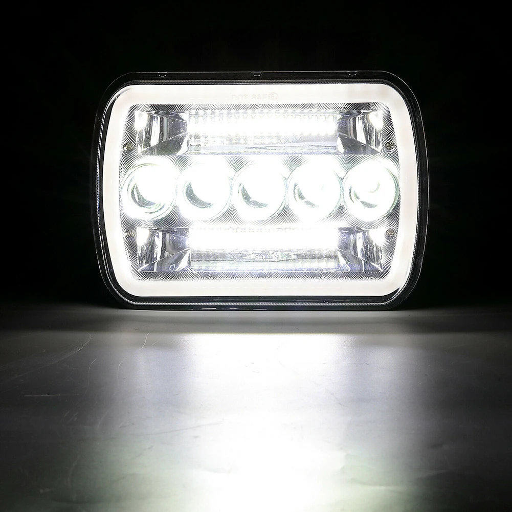 

7x6" inch LED Headlights Square Led Headlamp with DRL Retangular Beam with Jeep Wrangler