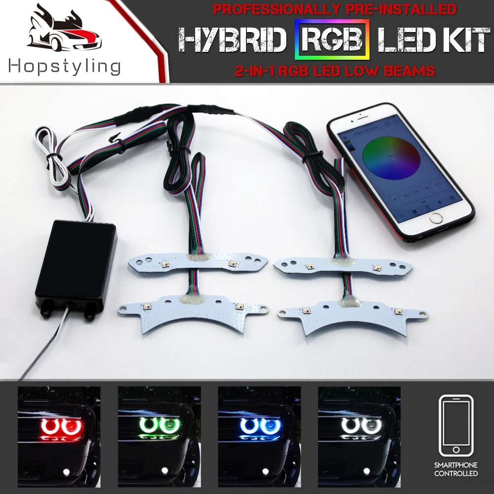 

4x Challenger Color SHIFT RGB+W DRL Replacements - Car LED Board DRL Replacement Lights For Dodge Challenger 2015 2016 2017 2018
