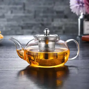 

Clear Borosilicate Glass Teapot with Stainless Steel Infuser Strainer Heat Resistant Loose Leaf Tea Pot Tool Kettle Set
