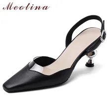 Meotina/женские туфли на высоком каблуке Для женщин женские туфли-лодочки из натуральной кожи необычный стиль высокие Босоножки на каблуке из коровьей кожи; женская обувь с пряжкой, 41
