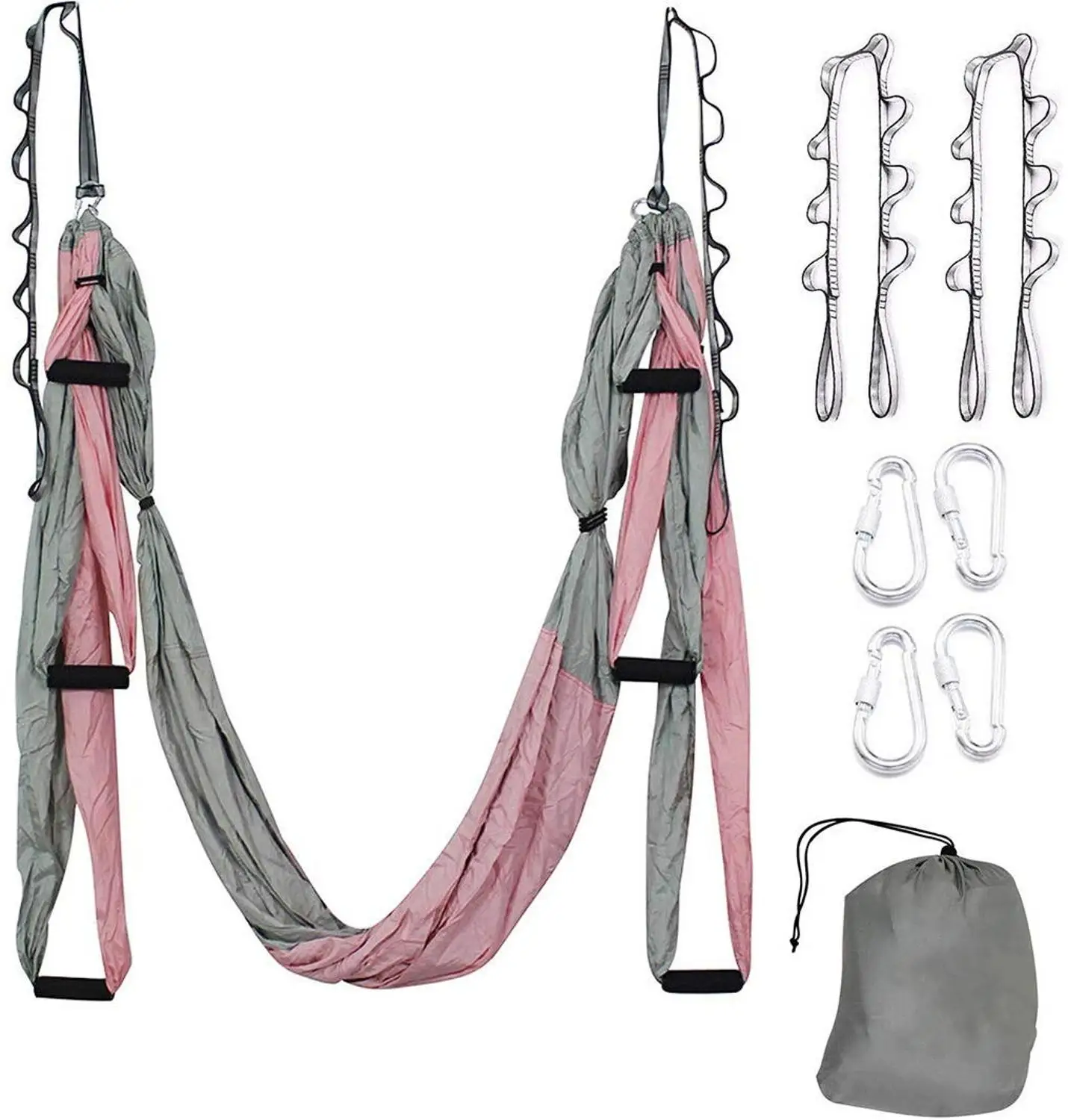 Многофункциональный пояс для йоги антигравитационный воздушный комплект гамака для йоги для трапеции для домашнего спортзала с сумкой для переноски и удлинительным ремнем - Цвет: Розовый