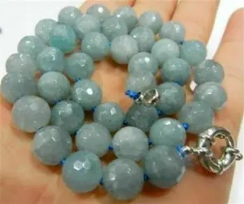 

Fashion 8mm Round Faceted Aquamarine Gems Beads Necklace 18"
