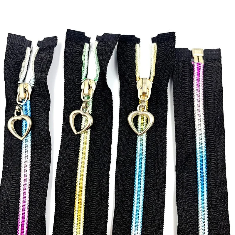 5pcs (50cm90cm) 5 Bulk Nylon Open End Zipper Colorful Tooth Gradient