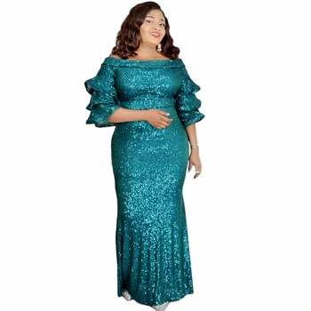 

African Dresses For Women 2020 African Dress Women's Lace Sequins Round Neck Sleeves Daily Dress Evening Dress Party Dress